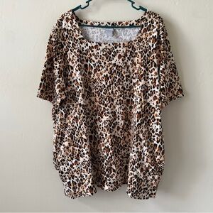 Chico's Tan Leopard Print Square Neck Cotton Shirt with Pockets Sz 4 (XXL)